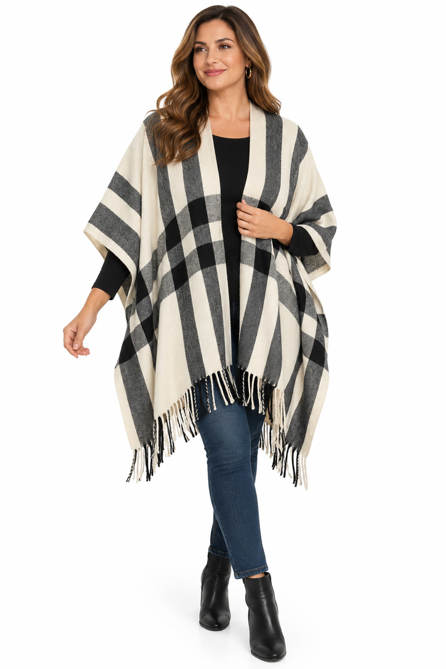 Banana Republic Womens Shawl Scarf Cashmere Blend Plaid Wrap Fringe One Size